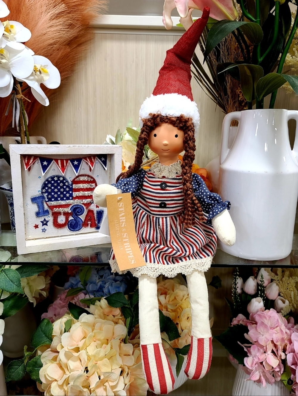 USA Patriotic Primitive Americana 4th of July Shelf Sitter Doll Decor 16" New